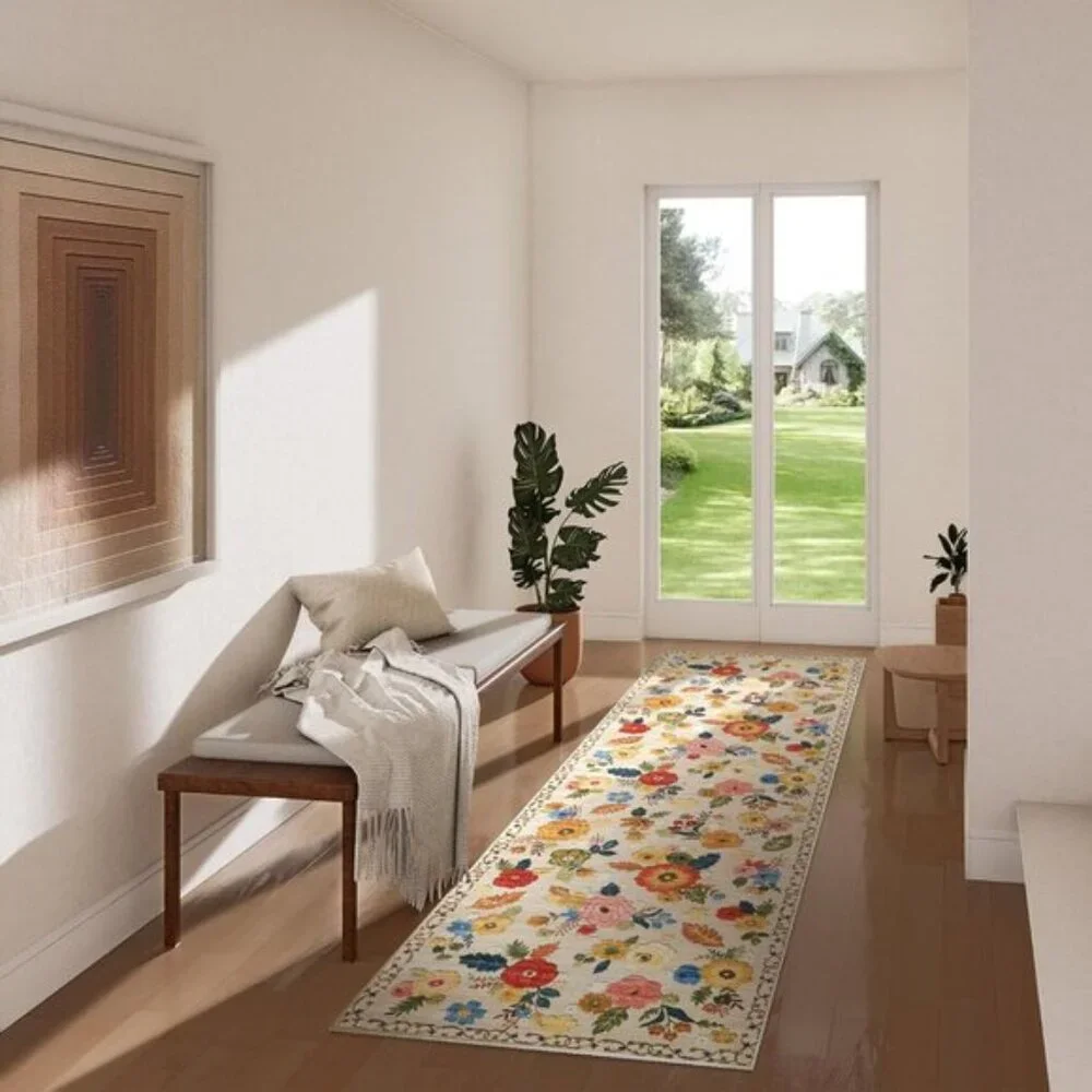 2x6 Washable Kitchen Runner, Non-Slip Low Pile Floral Rug for Hallway & Entry